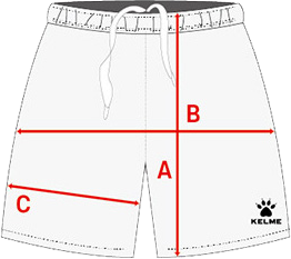 Match Shorts Measurement Diagram (A: Length, B: Waist)